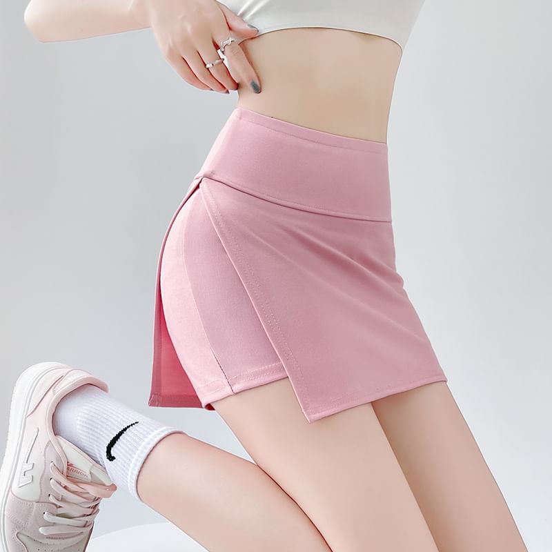 Waist Slit Plain Skort High