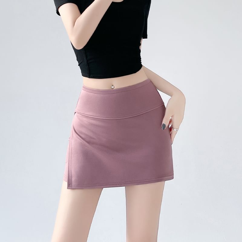 Waist Slit Plain Skort High