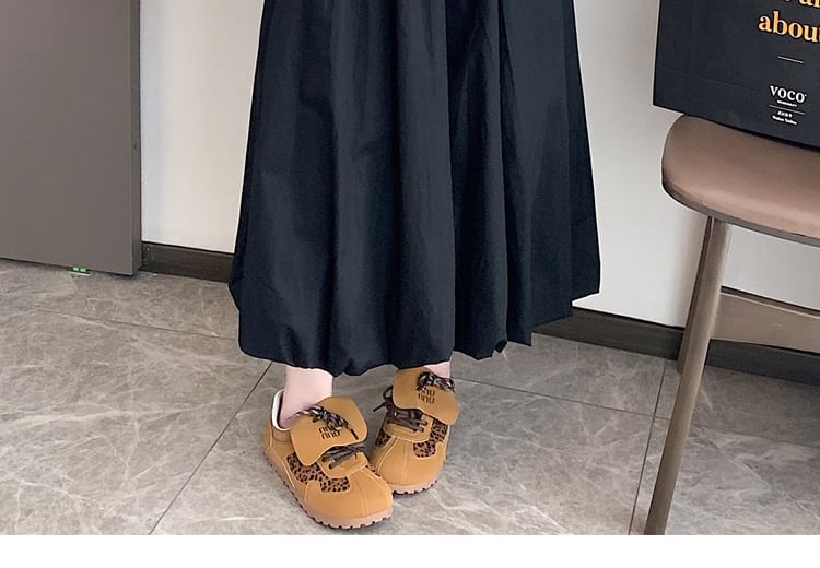 Waist A-Line Plain Skirt Elastic Hem Bubble Midi