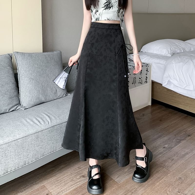 High Floral A-Line Waist Skirt Maxi