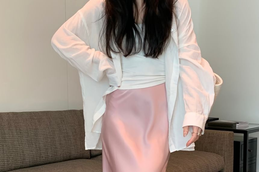 Maxi Skirt Rise Plain High H-Line