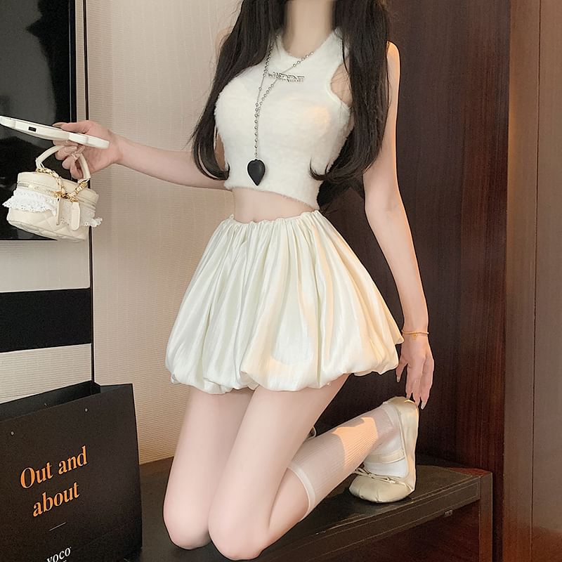 Skirt Plain Ruched A-Line Waist Mini High