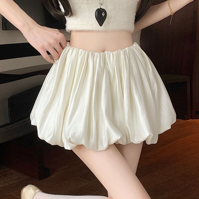 Skirt Plain Ruched A-Line Waist Mini High