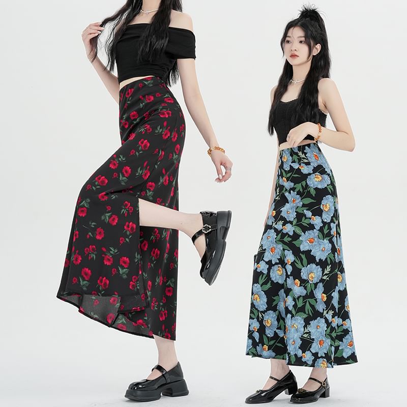 Floral Waist Skirt Maxi High A-Line