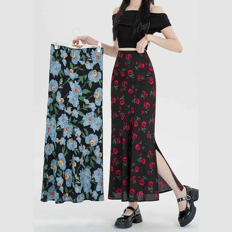 Skirt A-Line Floral Maxi Waist High