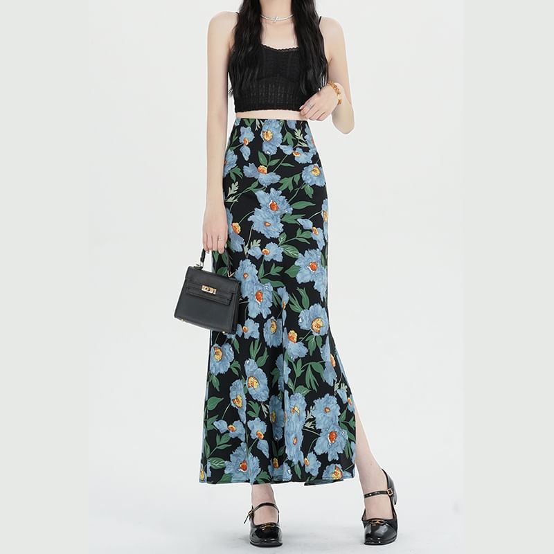 Skirt A-Line Floral Maxi Waist High