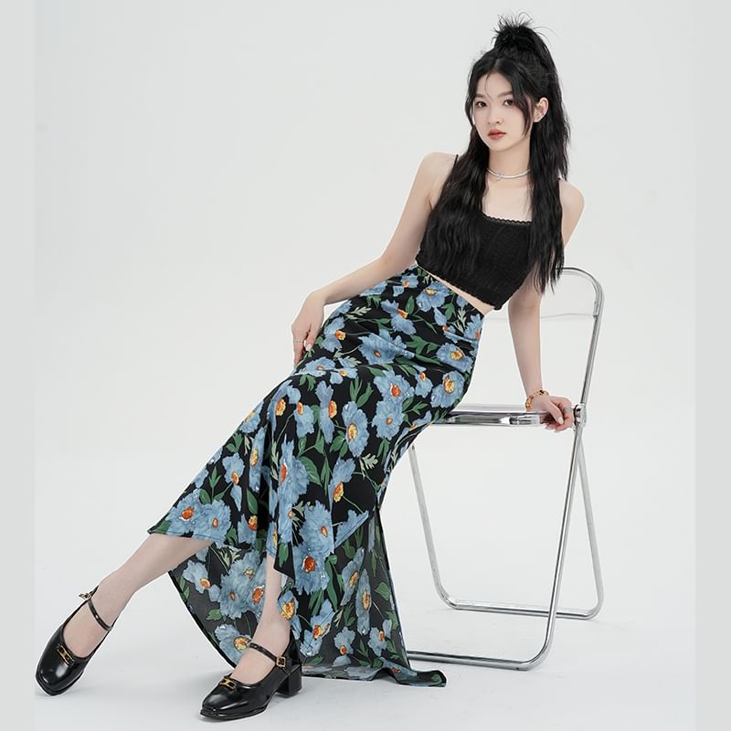 Skirt A-Line Floral Maxi Waist High