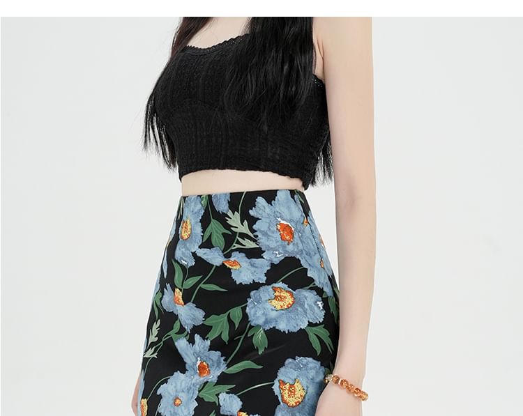 Floral Waist Skirt Maxi High A-Line
