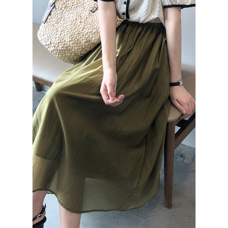 Midi Skirt A-Line Plain High Rise