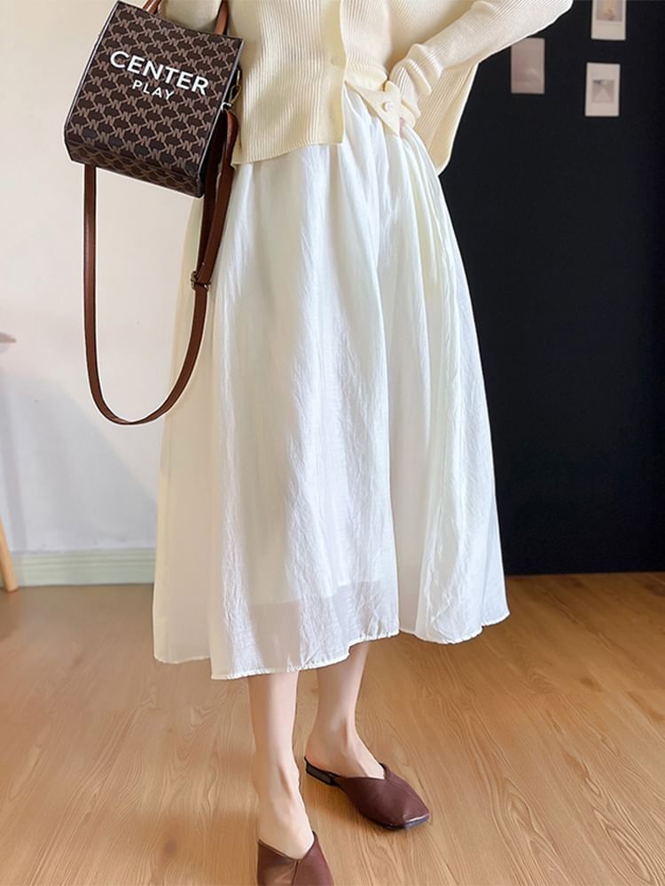 Midi Skirt A-Line Plain High Rise