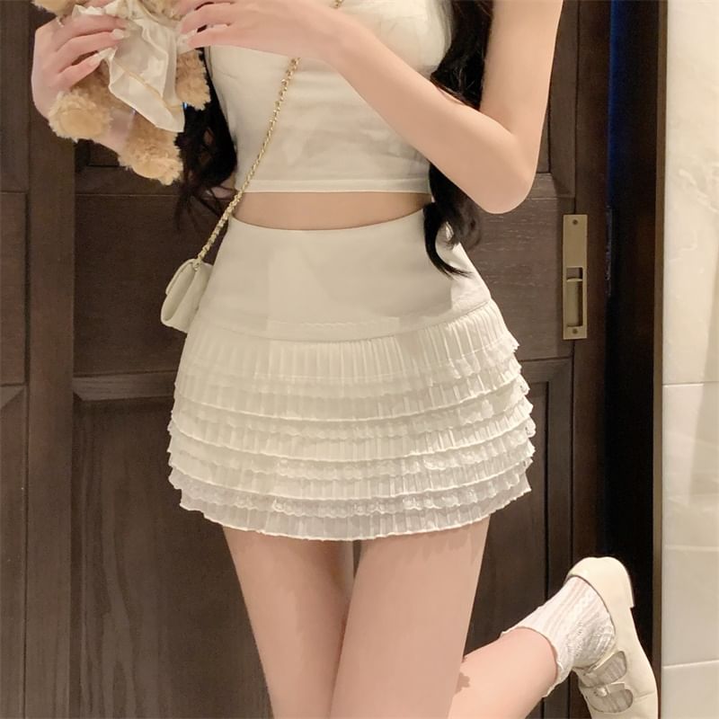 Pencil Trim High Rise Mini Plain Lace Skirt