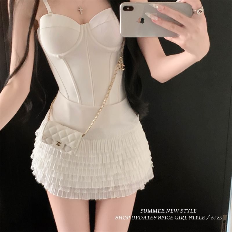 Rise Pencil Trim Mini Lace Skirt Plain High