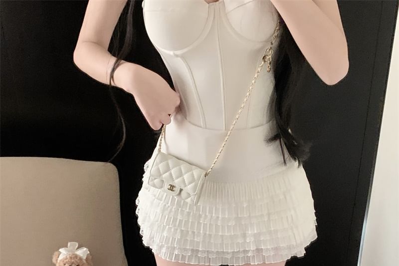 Rise Pencil Trim Mini Lace Skirt Plain High