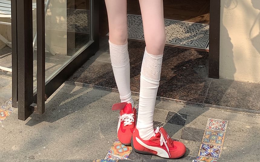 Plain Lace-Up Skirt Rise Lace Ruffle High Trim Mini A-Line