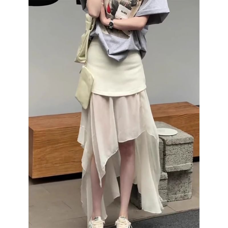 High Straight Plain Asymmetrical Waist Skirt Maxi