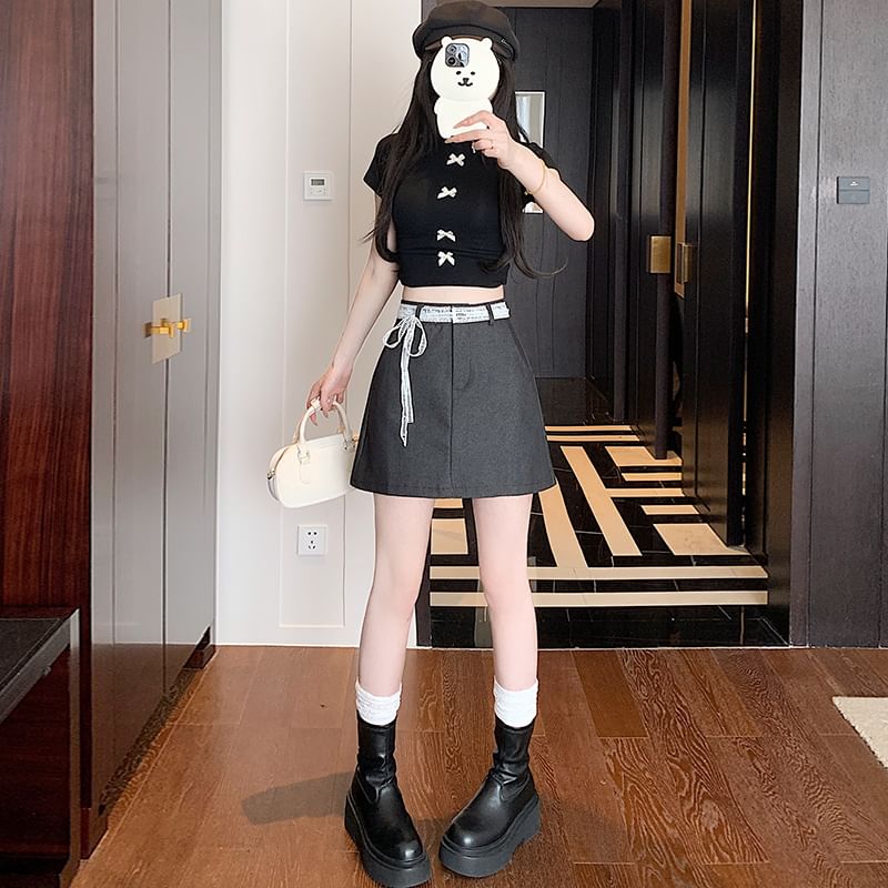 Skirt Plain High Rise A-Line Lace Mini Trim