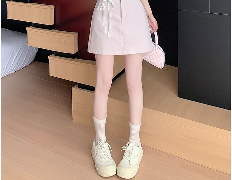 Skirt Plain High Rise A-Line Lace Mini Trim