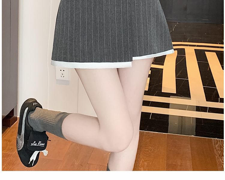 Pinstriped Rise A-Line Asymmetrical Skirt Mini High