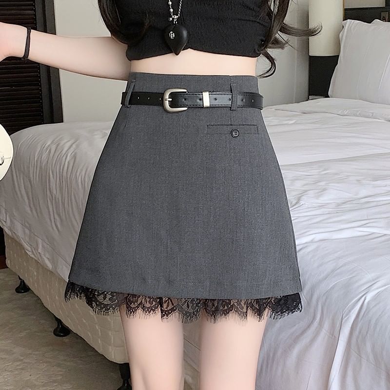 Rise Skirt Plain Trim High Lace A-Line Mini