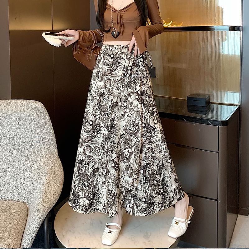 High Maxi Skirt Waist Patterned A-Line