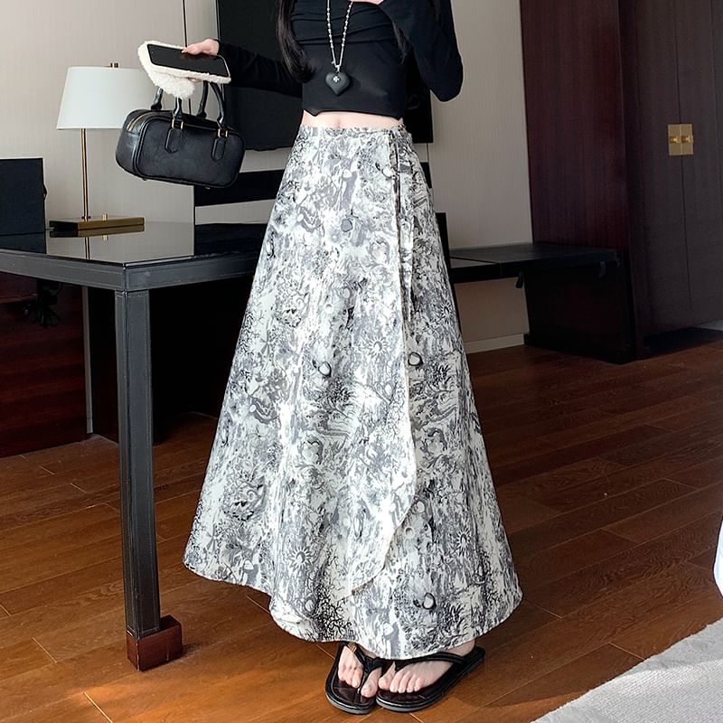 High Maxi Skirt Waist Patterned A-Line