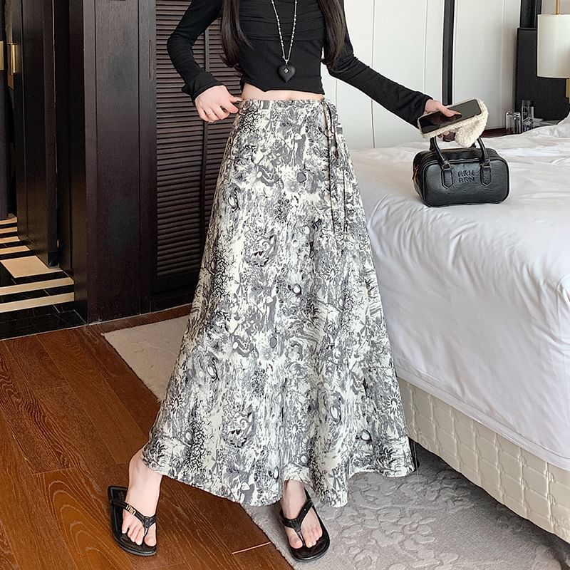 High Maxi Skirt Waist Patterned A-Line