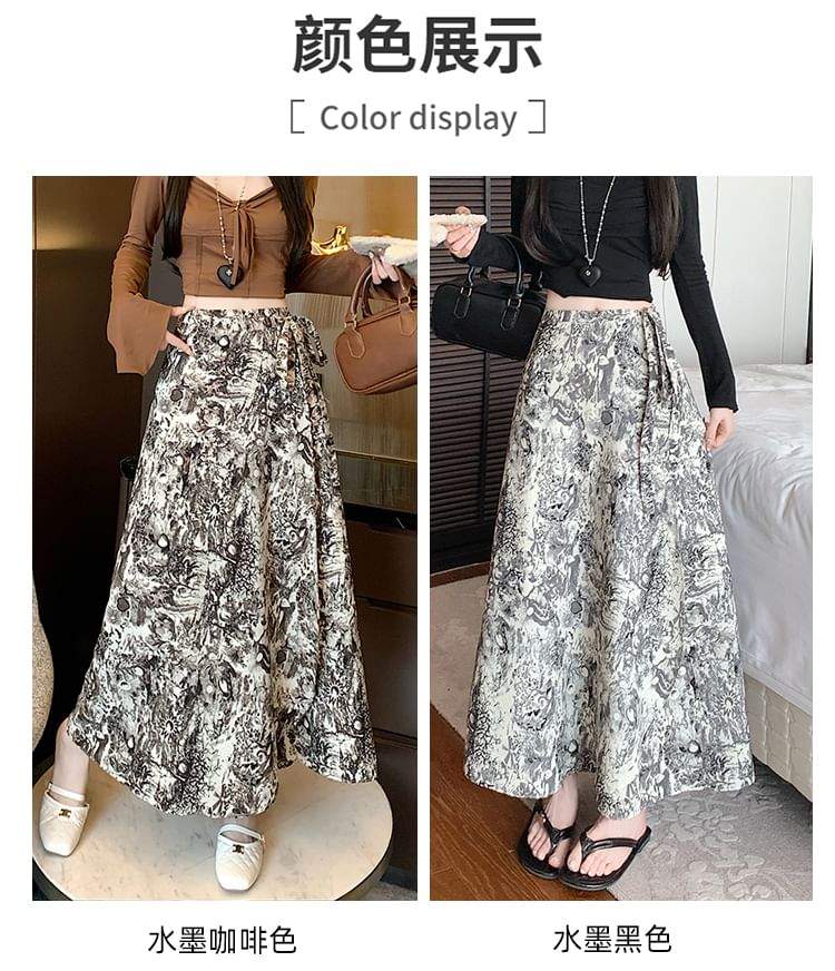 High Maxi Skirt Waist Patterned A-Line