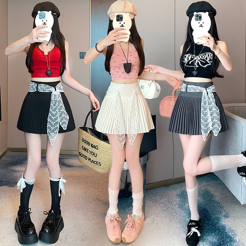 High Skirt A-Line Pleated Plain Mini Waist