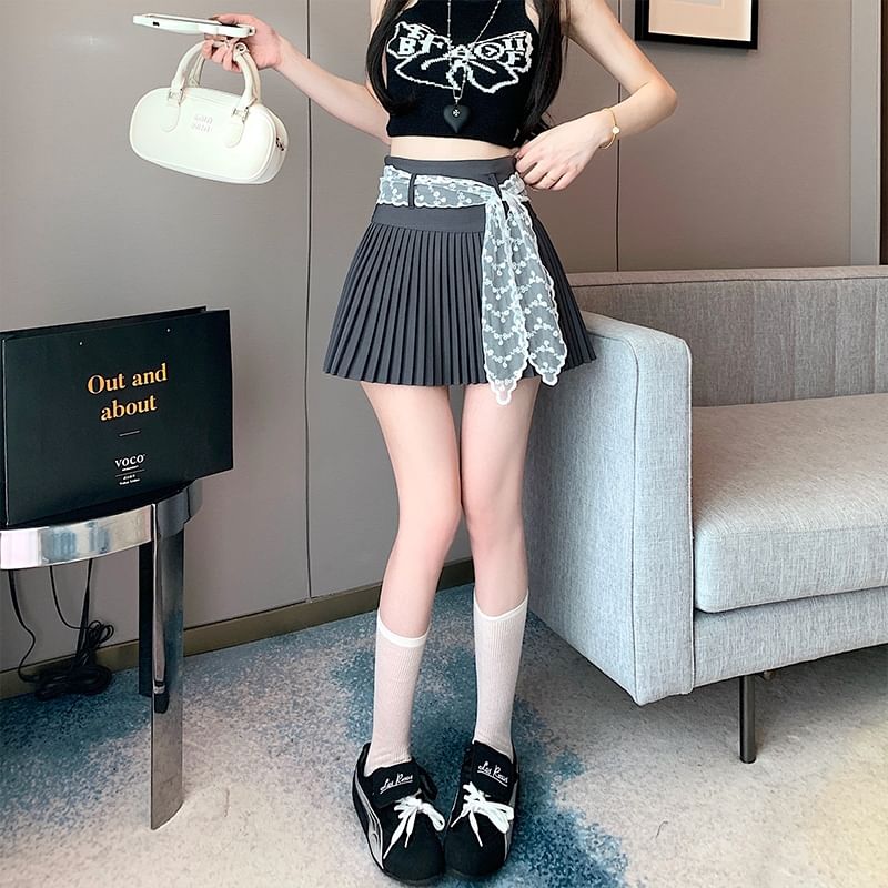 Plain Mini Pleated Skirt High Waist A-Line