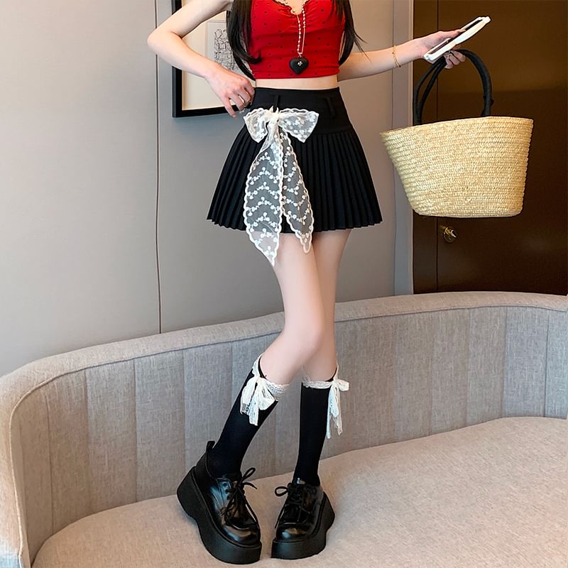 High Skirt A-Line Pleated Plain Mini Waist