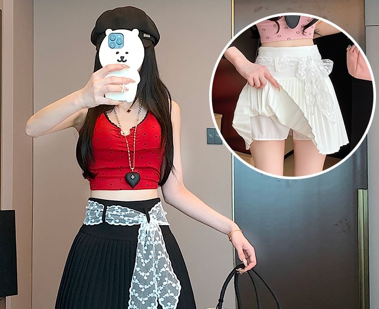 Plain Mini Pleated Skirt High Waist A-Line