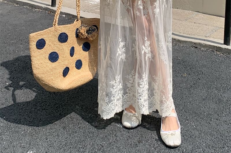 High Trim Lace Embroidered Maxi Skirt Waist Flower A-Line