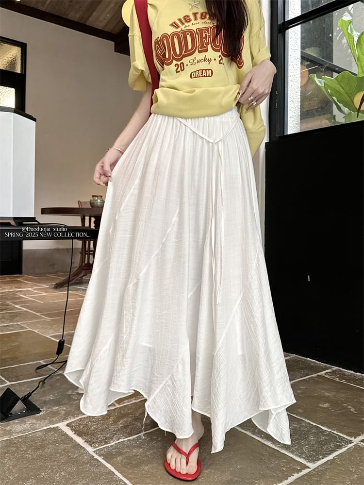 Maxi Skirt Plain Asymmetrical Waist High A-Line