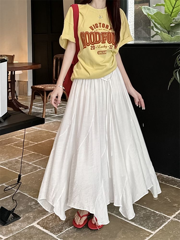 Maxi Skirt Plain Asymmetrical Waist High A-Line