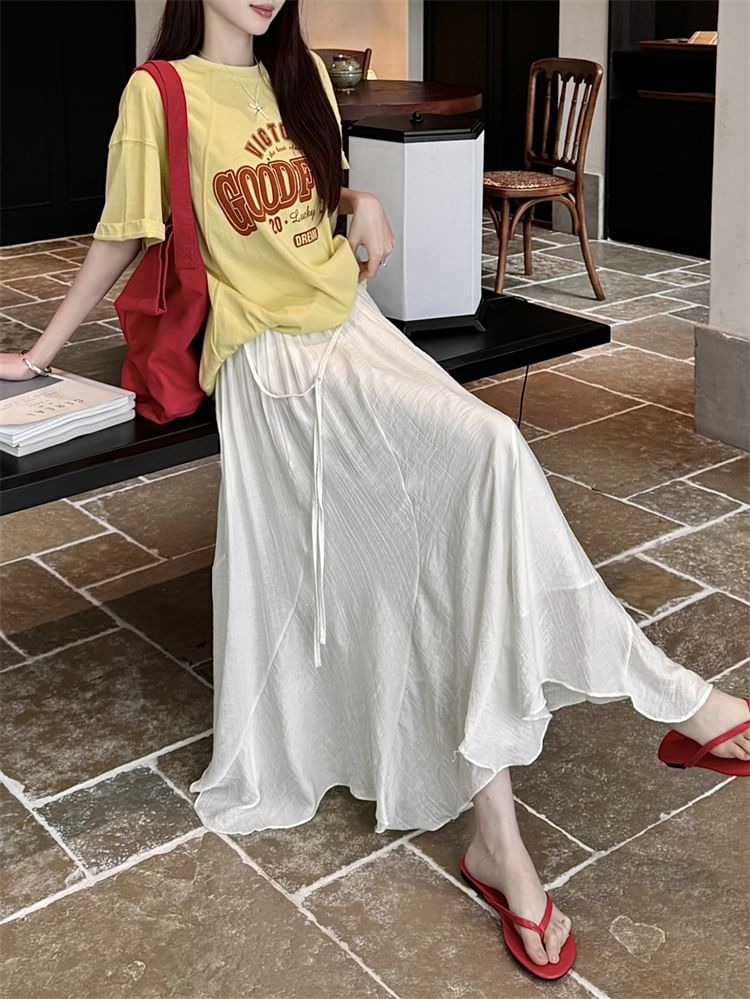 Maxi Skirt Plain Asymmetrical Waist High A-Line