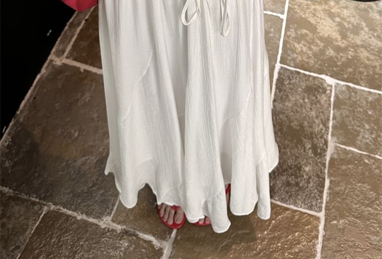 Maxi Skirt Plain Asymmetrical Waist High A-Line