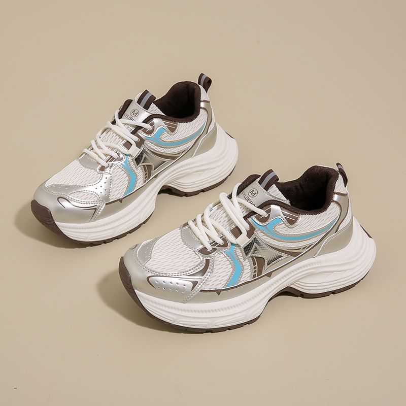 Mesh Panel Platform Sneakers