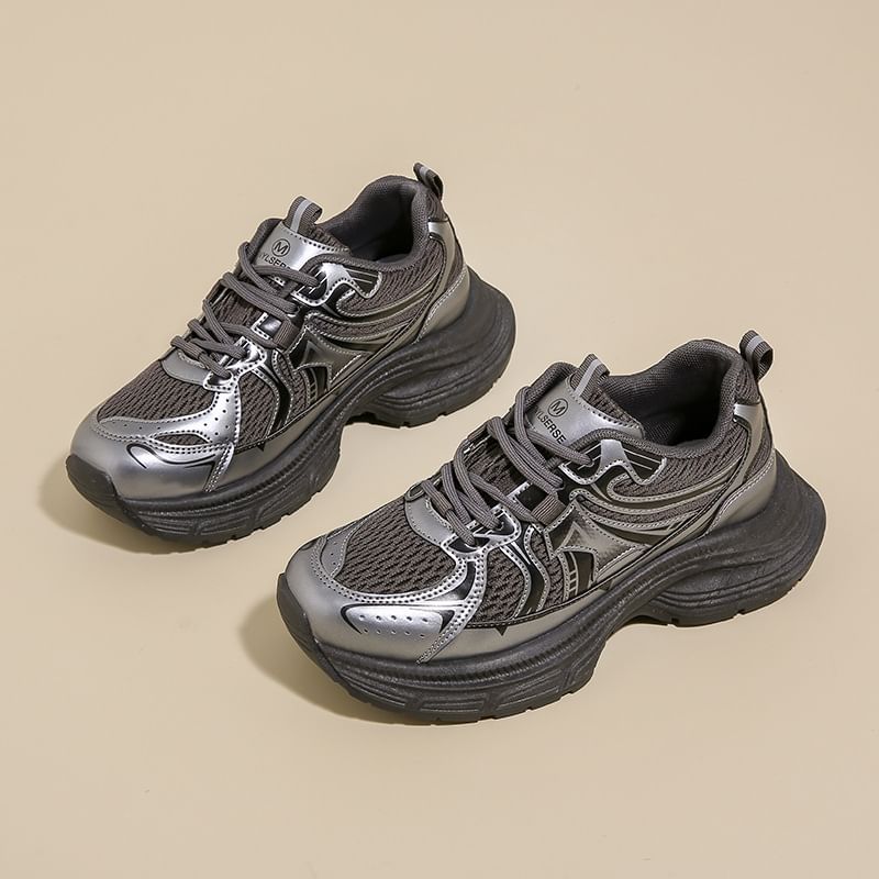 Mesh Panel Platform Sneakers