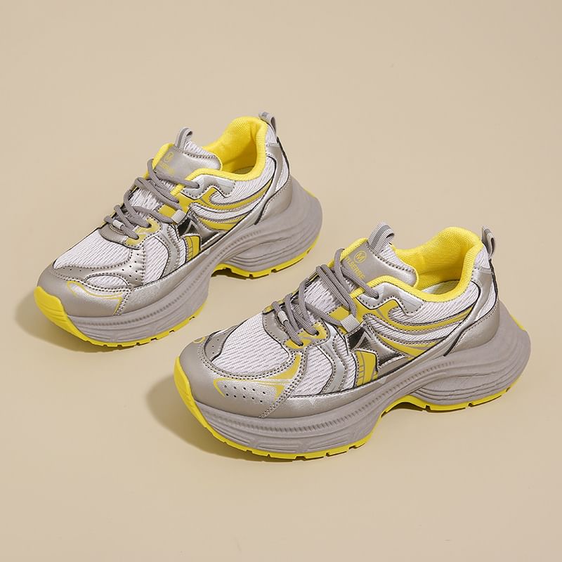 Mesh Panel Platform Sneakers