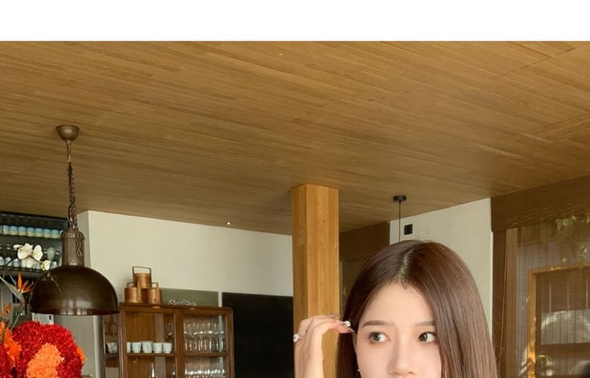 Ruched Plain V-Neck T-Shirt Short-Sleeve