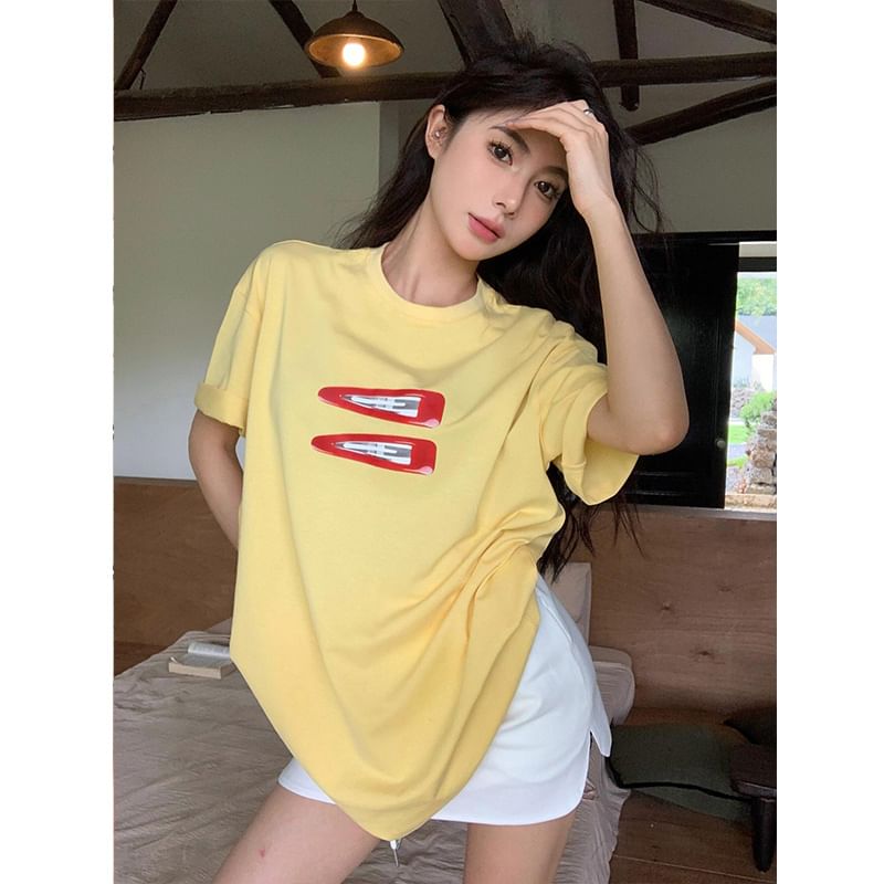 Round Neck Short-Sleeve Oversized Print T-Shirt