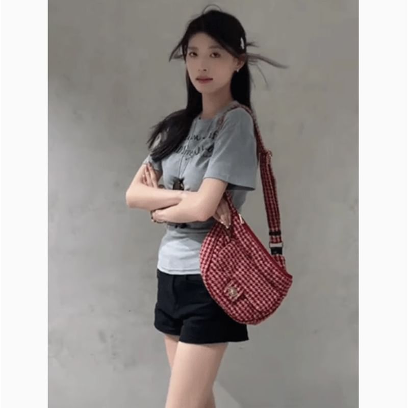 Neck T-Shirt Short-Sleeve Slim Lettering Crew Fit