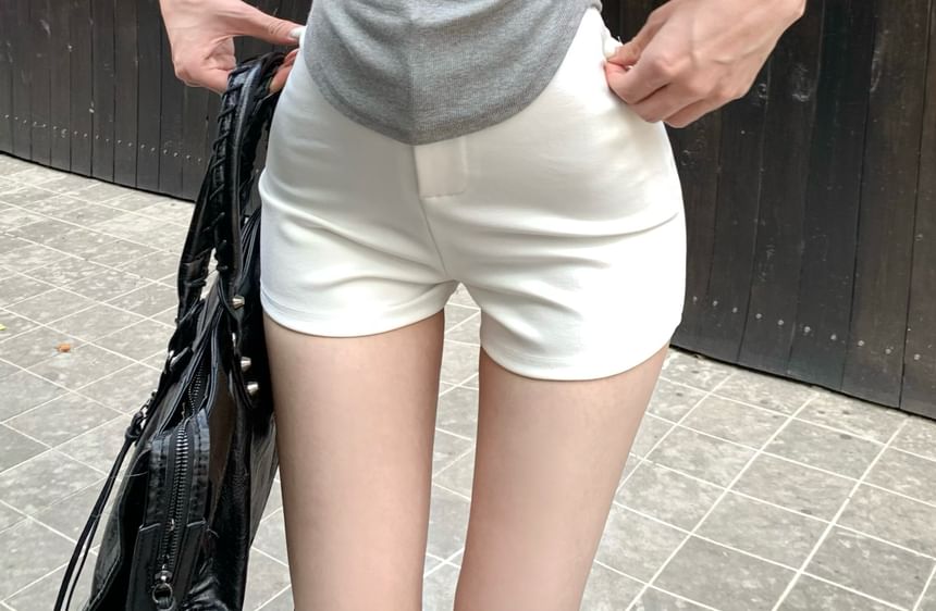 Two-Piece High / Waist Lace Slim Tee Mock Short-Sleeve Fit Trim V-Neck Plain Shorts