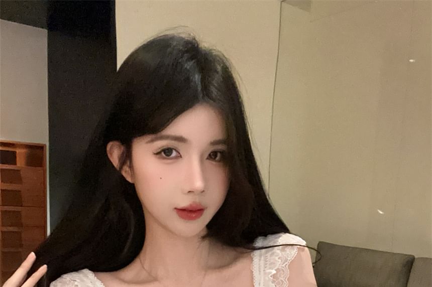 Bow Lace Top Padded Fringed Panel Camisole Fit Slim