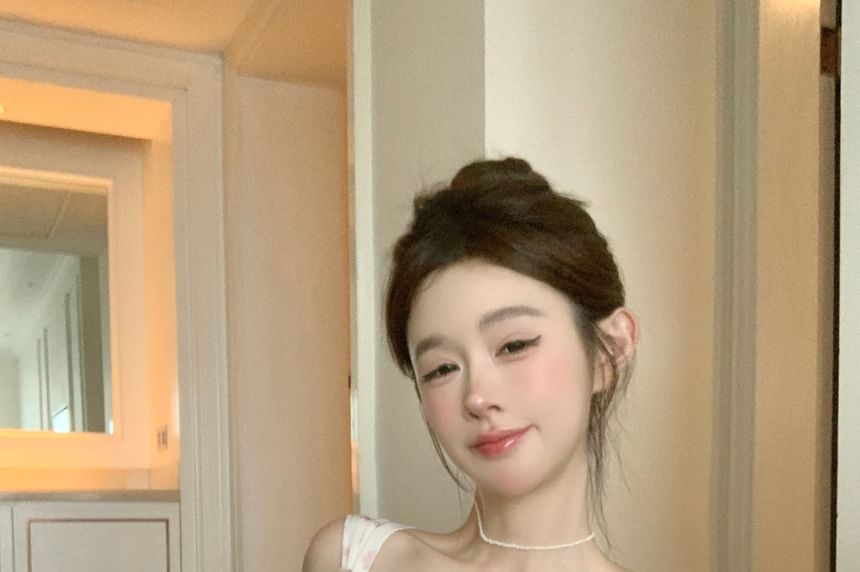 Top Camisole Bow Slim Fit Floral