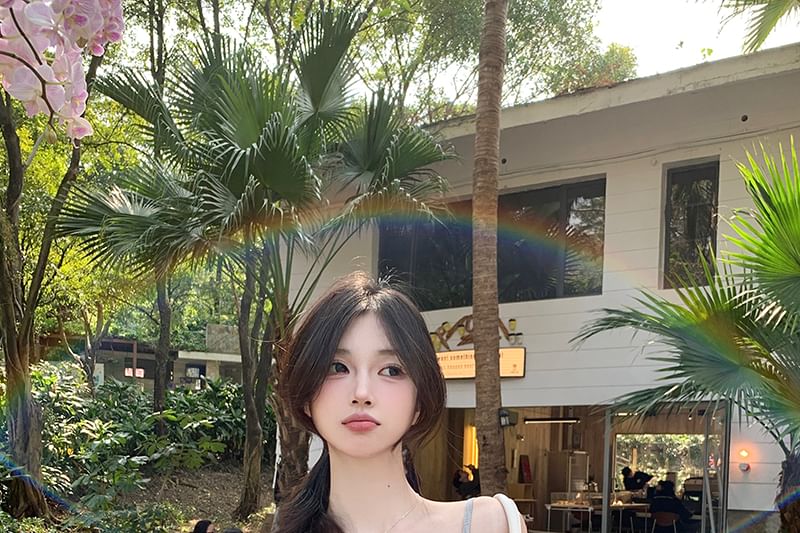 Padded Fit Twist Cami Slim Lace Trim Top