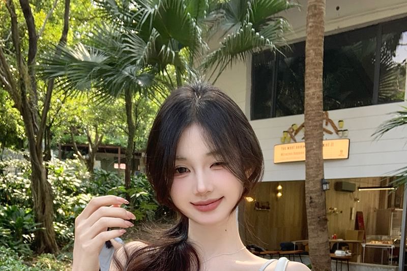 Padded Fit Twist Cami Slim Lace Trim Top