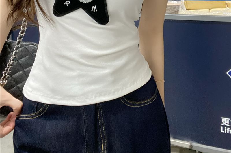 Slim Tank Fit Top Applique One-Shoulder Star