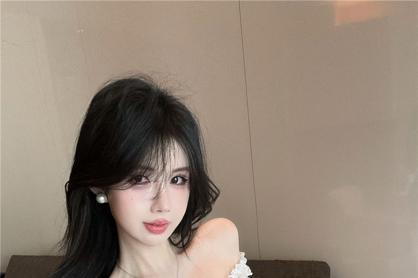 Lace-Up Camisole Lace Trim Slim Ruffle Asymmetrical Top Fit