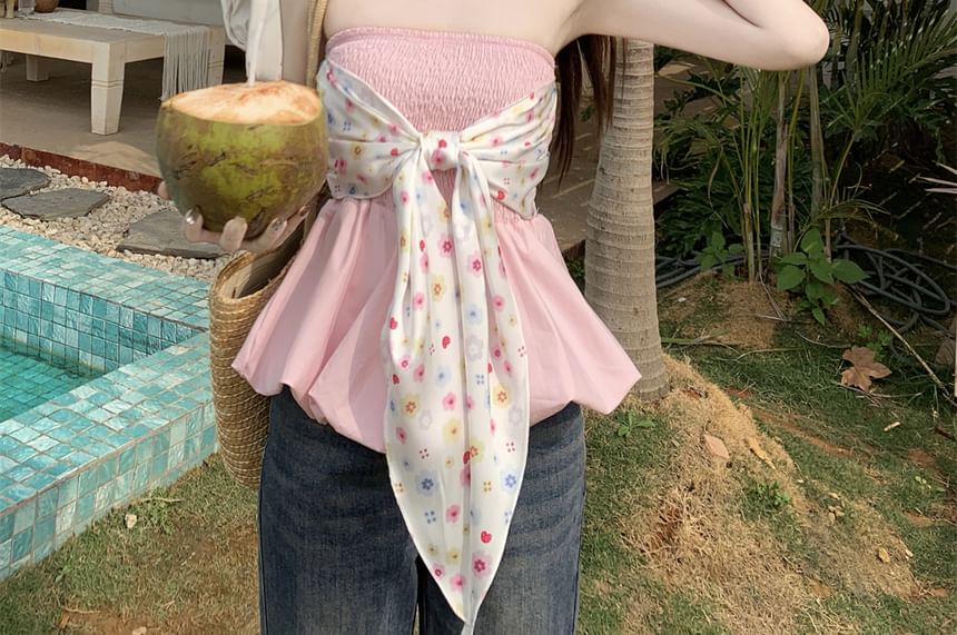 Floral Top Peplum Tube Bow